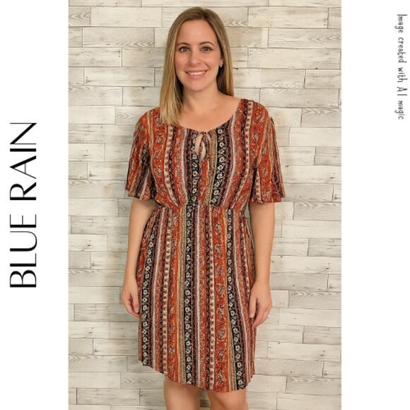 BLUE RAIN Floral Print Mini Dress, S - Picture 1 of 8